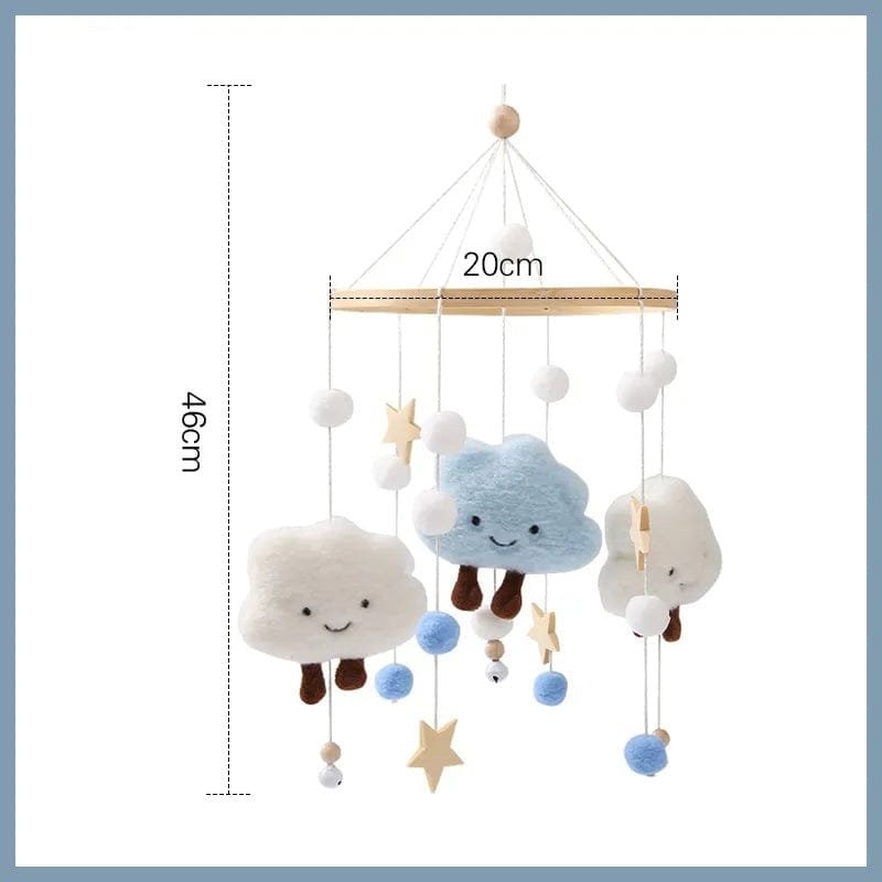 Wooden Baby Rattle & Crib Mobile - Felt Bear, Cloud, Star, Moon