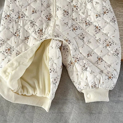 Winter Floral Romper & Fur-Lined Hat for Toddlers