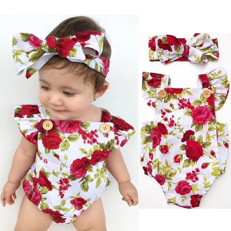 Floral Romper Set 0-24M: Jumpsuit & Headband for Infants