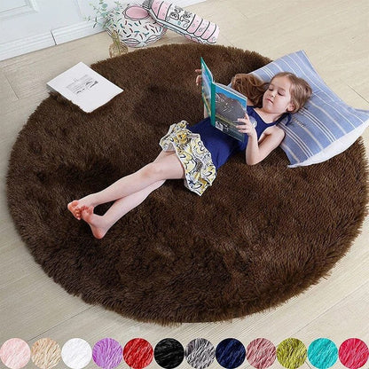 Soft Shaggy Fluffy Round Rug - Pink & White, Bedroom & Play Mat