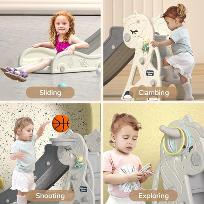 Foldable Toddler Slide & Climber with Hoop + Ring Toss – Indoor/Outdoor