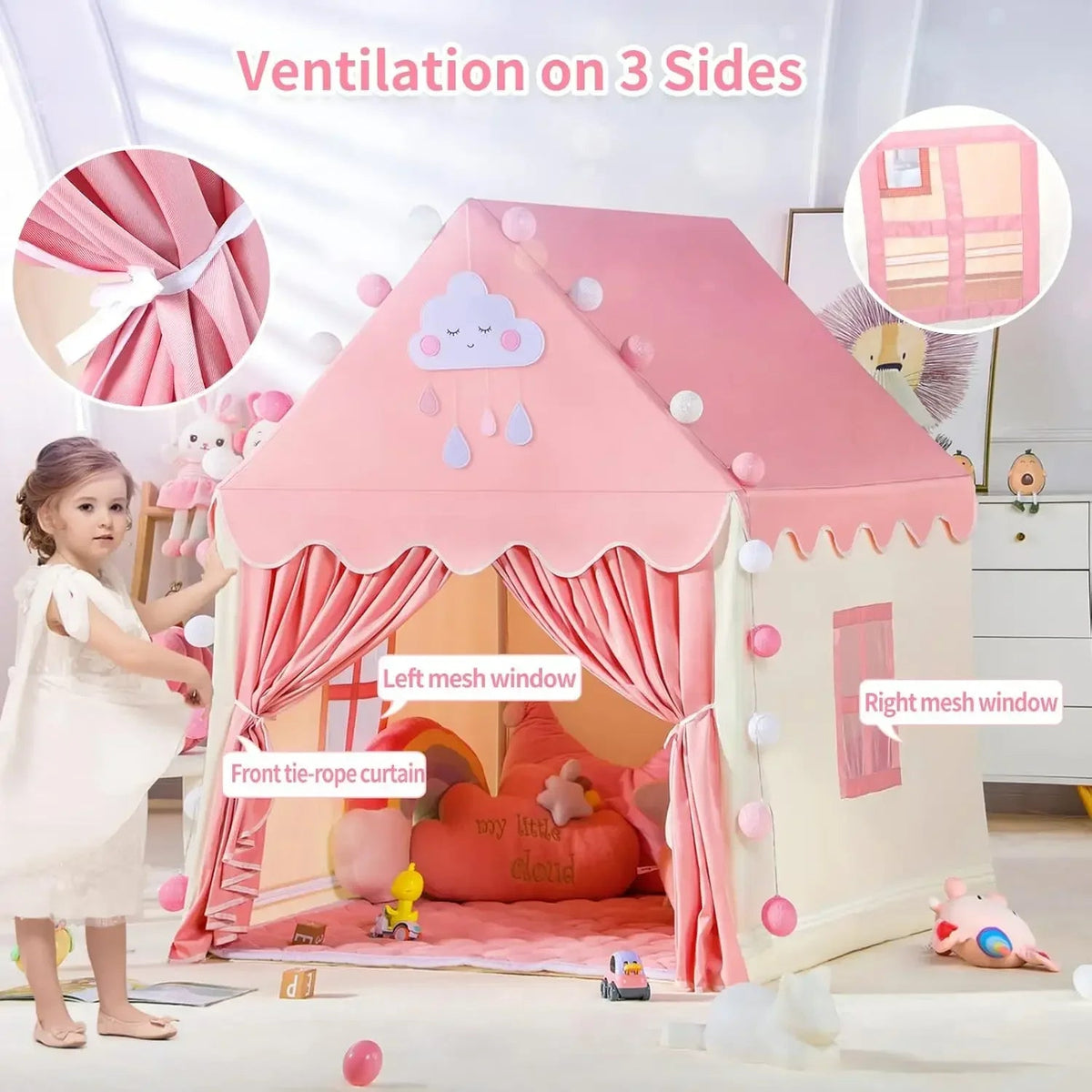 Princess Castle Teepee Playhouse – Foldable Indoor/Outdoor Kids Tent