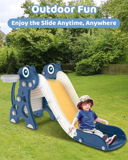 Toddler Slide Playset with Hoop & Ring Toss – Foldable (Blue)