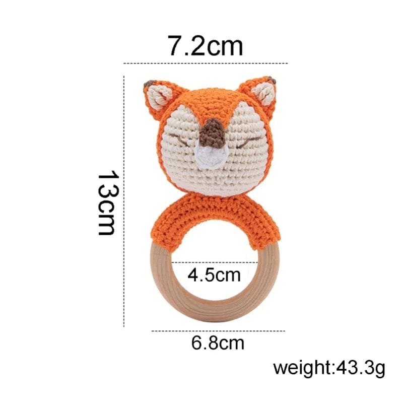 Wooden Baby Rattle & Teether - Crochet Animal Designs