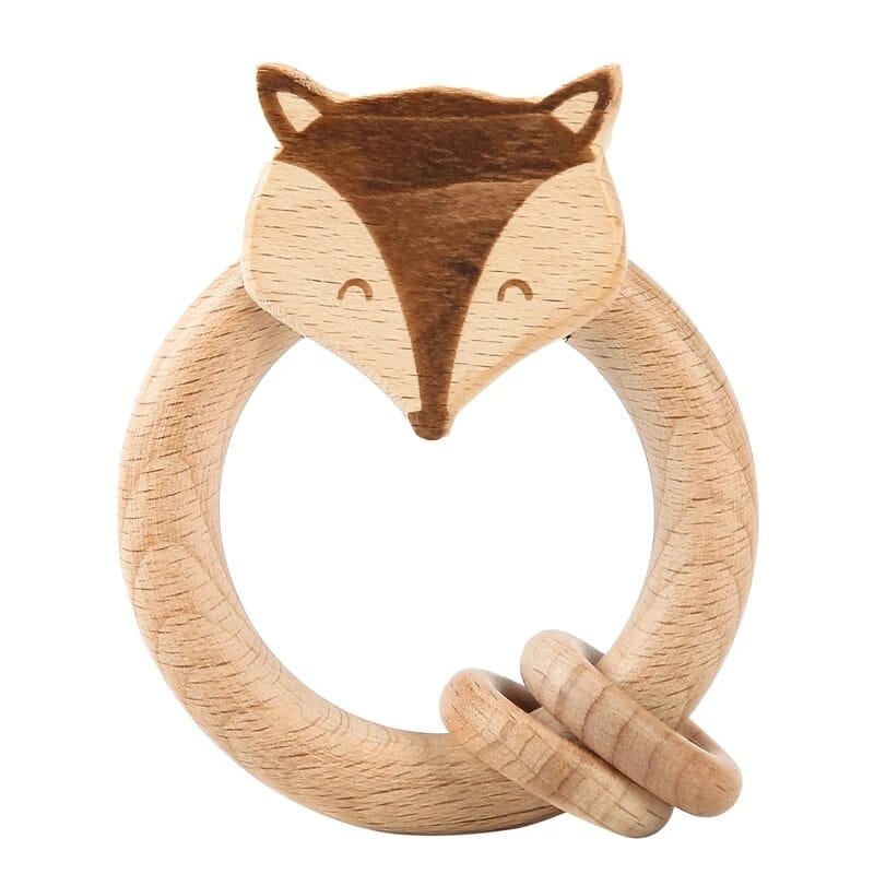 Wooden Baby Rattle & Teether - Crochet Animal Designs