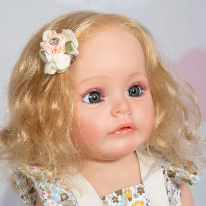 55cm Lifelike Reborn Baby Doll - Curly Hair, Full Silicone
