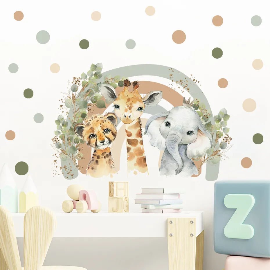 Boho African Animal Wall Decals - Giraffe & Elephant Art