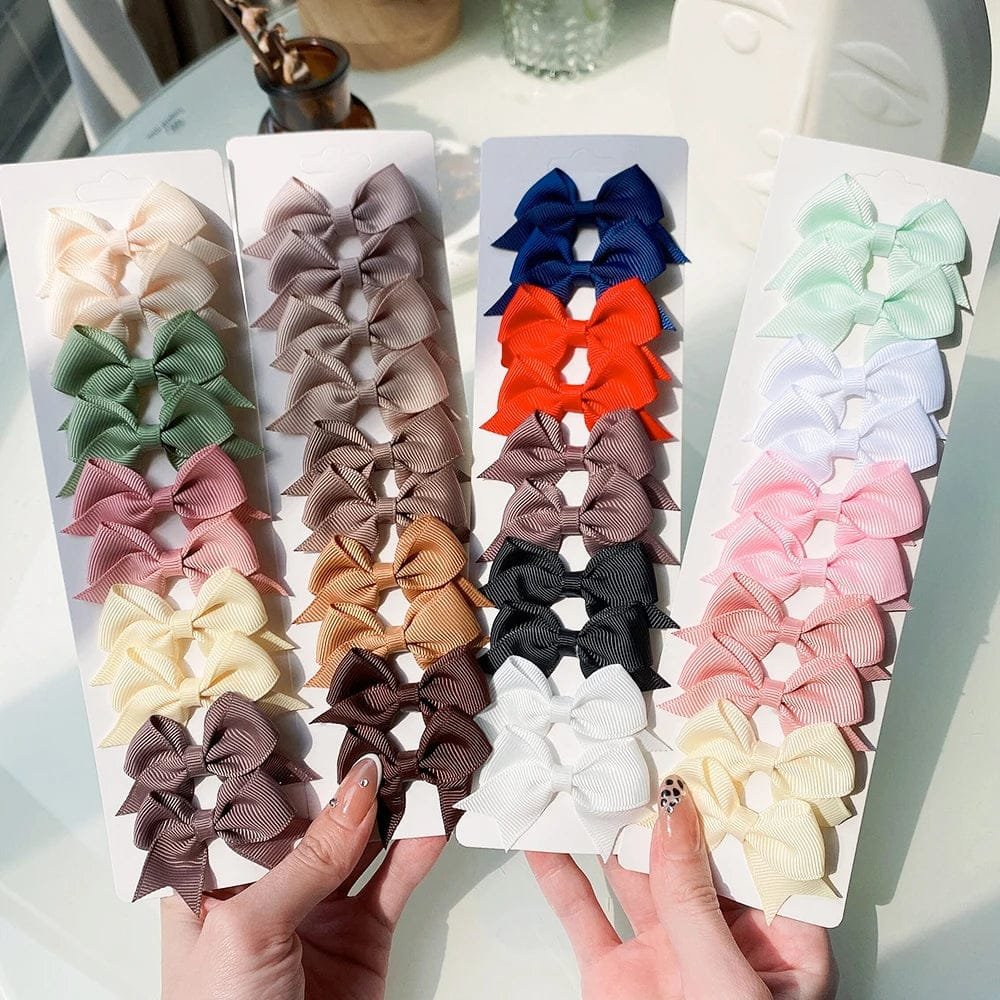 10Pc Cute Bowknot Clips Set for Girls - Handmade Hairpins