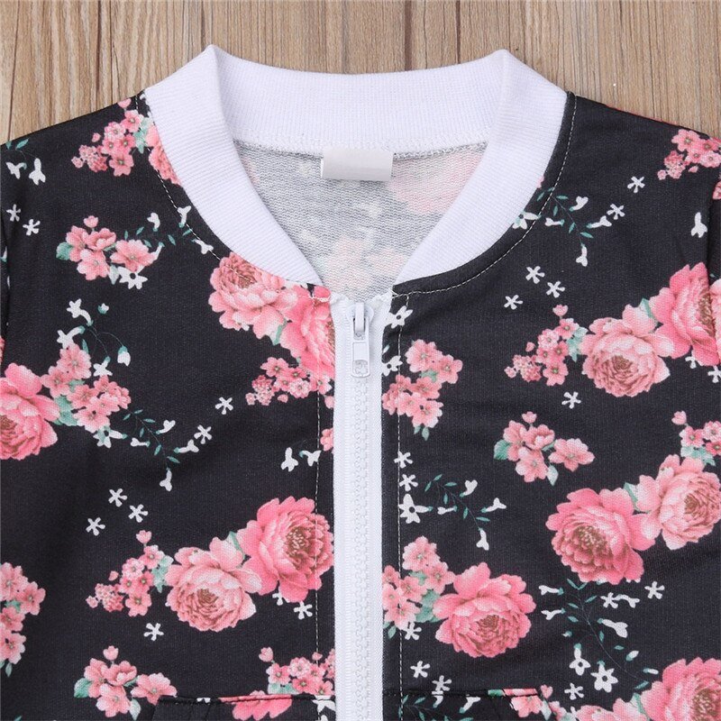 3-7 Years Kids Baby Girl Clothes Set Floral Print Long Sleeve Sweatshirt
