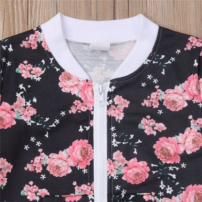 3-7 Years Kids Baby Girl Clothes Set Floral Print Long Sleeve Sweatshirt