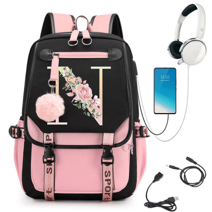 Pink Alphabet Backpack with Gold Letters