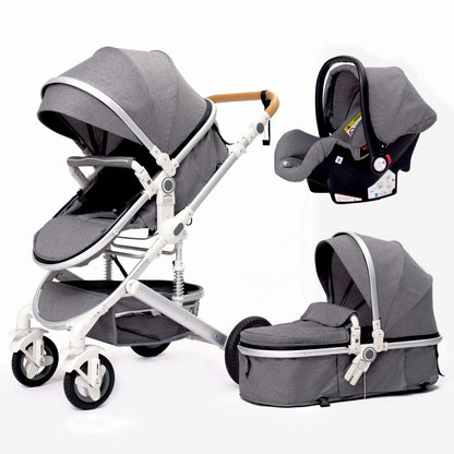 High Landscape 3-in-1 Baby Stroller with Pink Car Seat: Luxury Travel Pram