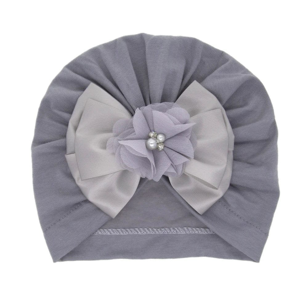Shiny Rhinestone Bowknot Baby Turban - Soft Cotton Cap