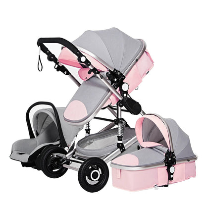 High Landscape 3-in-1 Baby Stroller with Pink Car Seat: Luxury Travel Pram