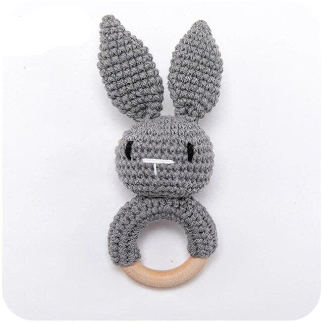 Wooden Baby Rattle & Teether - Crochet Animal Designs