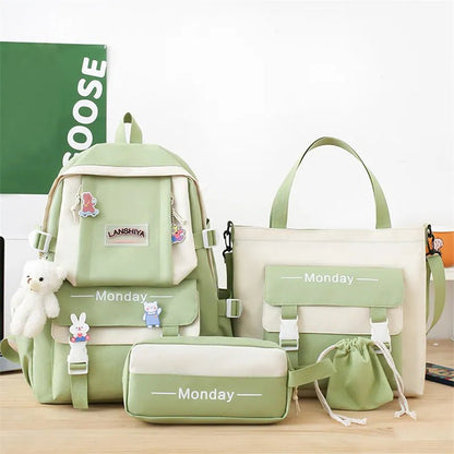 5Pc Harajuku Kawaii School & Laptop Bag Set for Teen Girls
