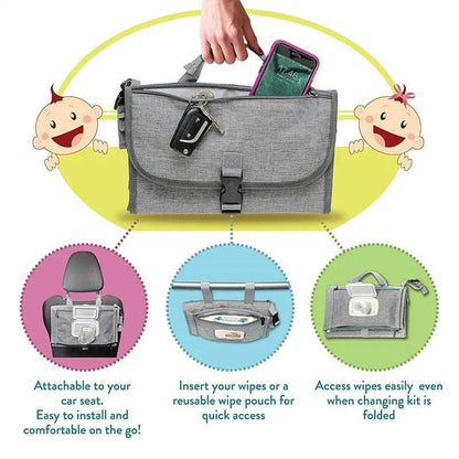 Portable Diaper Changing Pad with Smart Wipes Pocket