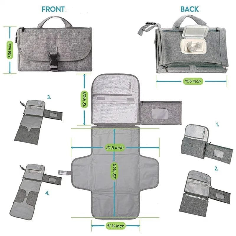 Portable Diaper Changing Pad with Smart Wipes Pocket