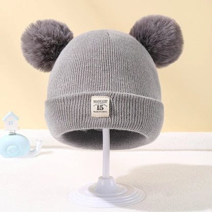 Warm Knitted Baby Beanie with Pom - Autumn/Winter, Solid Color
