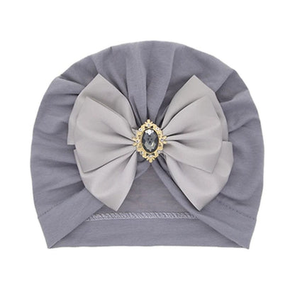 Shiny Rhinestone Bowknot Baby Turban - Soft Cotton Cap