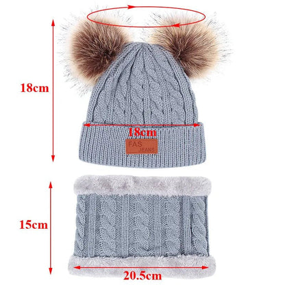 3Pc Winter Baby Set - Hat, Scarf, Gloves, Pompom, 1-5Y