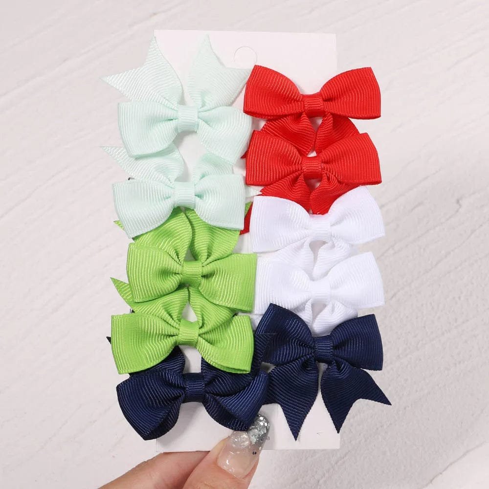 10Pc Cute Bowknot Clips Set for Girls - Handmade Hairpins