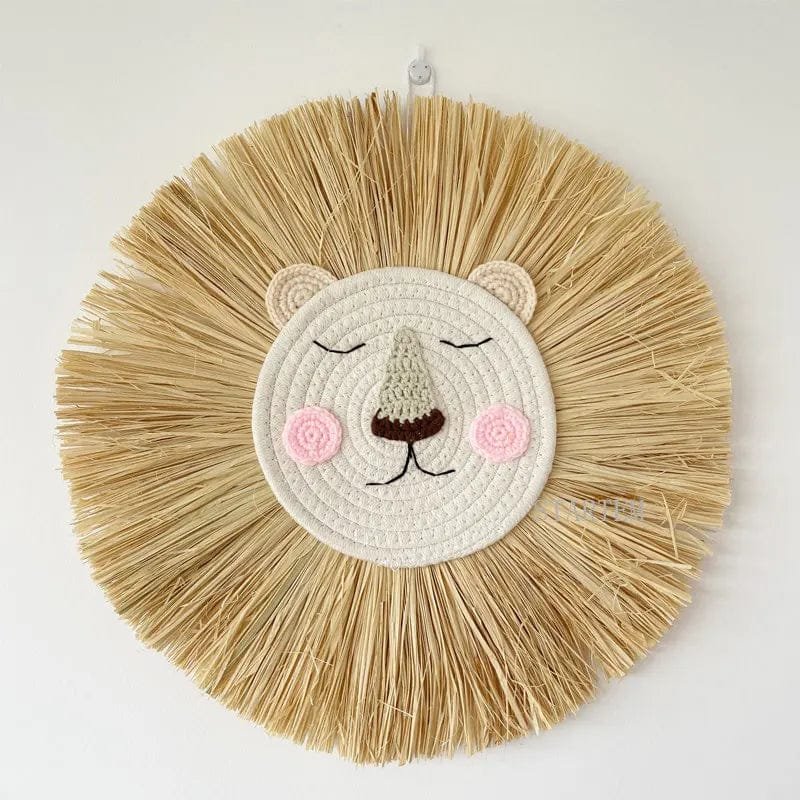 Nordic Handmade Lion Wall Decor - Woven Cotton & Straw