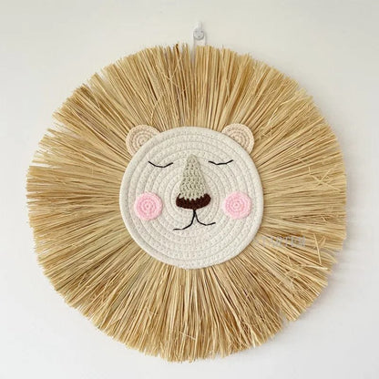 Nordic Handmade Lion Wall Decor - Woven Cotton & Straw