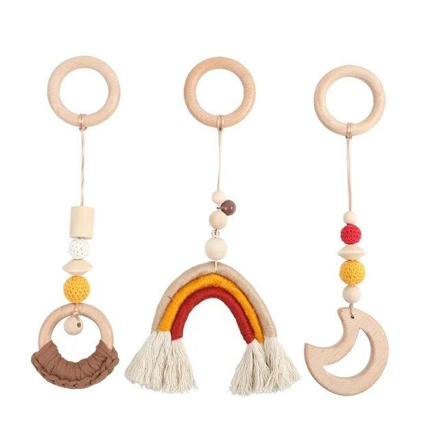 1Set Wooden Rattle Teethers & Play Gym for Newborns