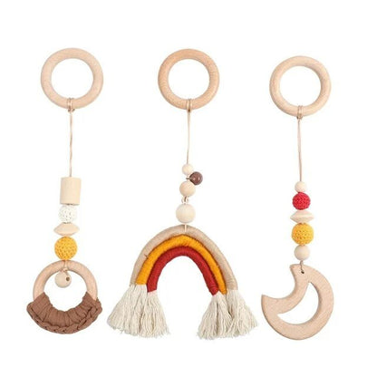 1Set Wooden Rattle Teethers & Play Gym for Newborns