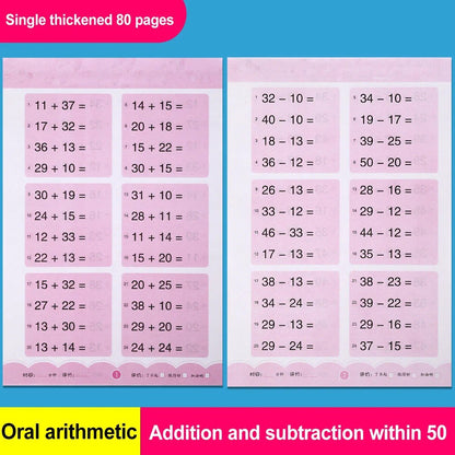 80-Page Math Workbook: Handwritten Addition & Subtraction for Kids