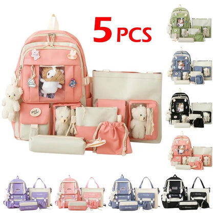 5Pc Harajuku Kawaii School & Laptop Bag Set for Teen Girls