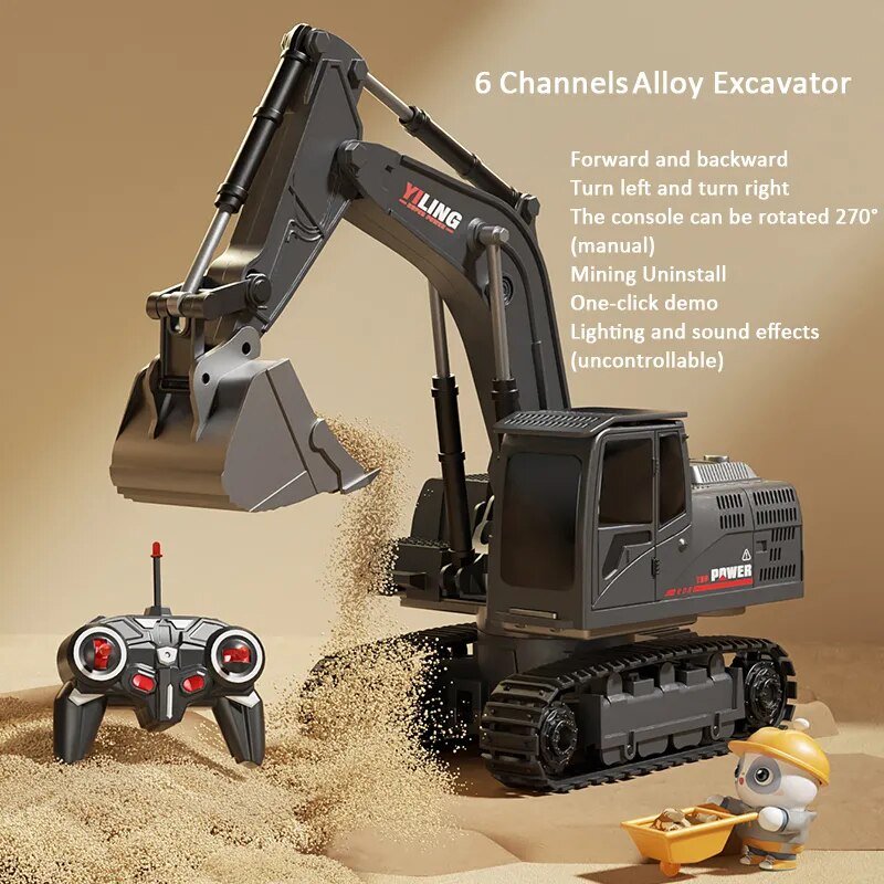 Alloy RC Excavator Toy with Lights & Sound, Kids Engineering Gift