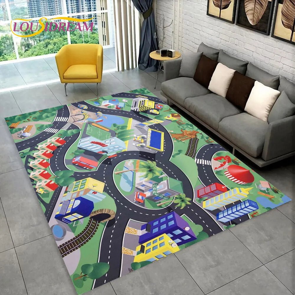 Highway City Traffic Playmat - Non-Slip Rug for Kids' Playroom