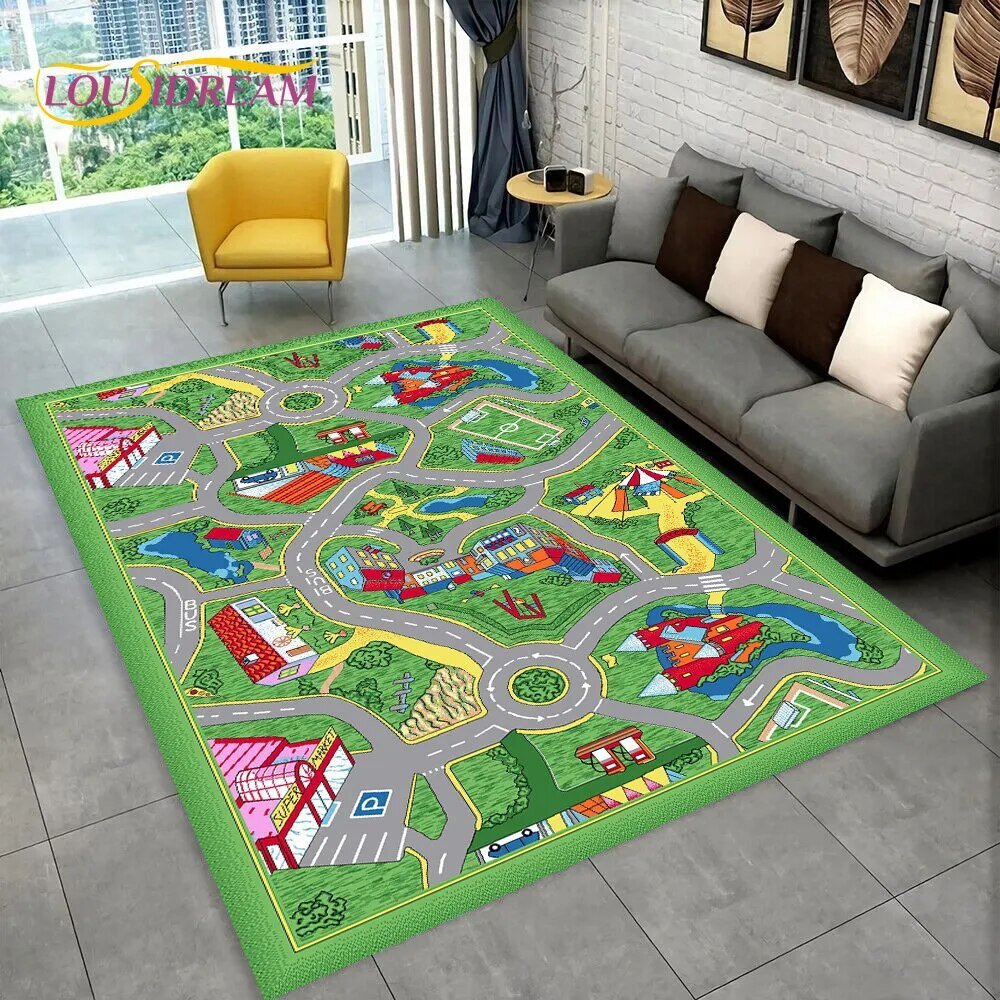Highway City Traffic Playmat - Non-Slip Rug for Kids' Playroom