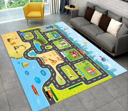 Highway City Traffic Playmat - Non-Slip Rug for Kids' Playroom
