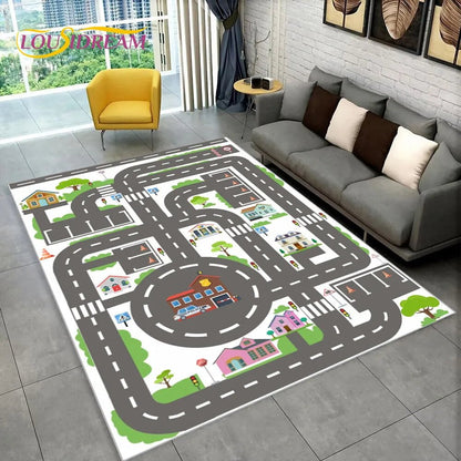 Highway City Traffic Playmat - Non-Slip Rug for Kids' Playroom