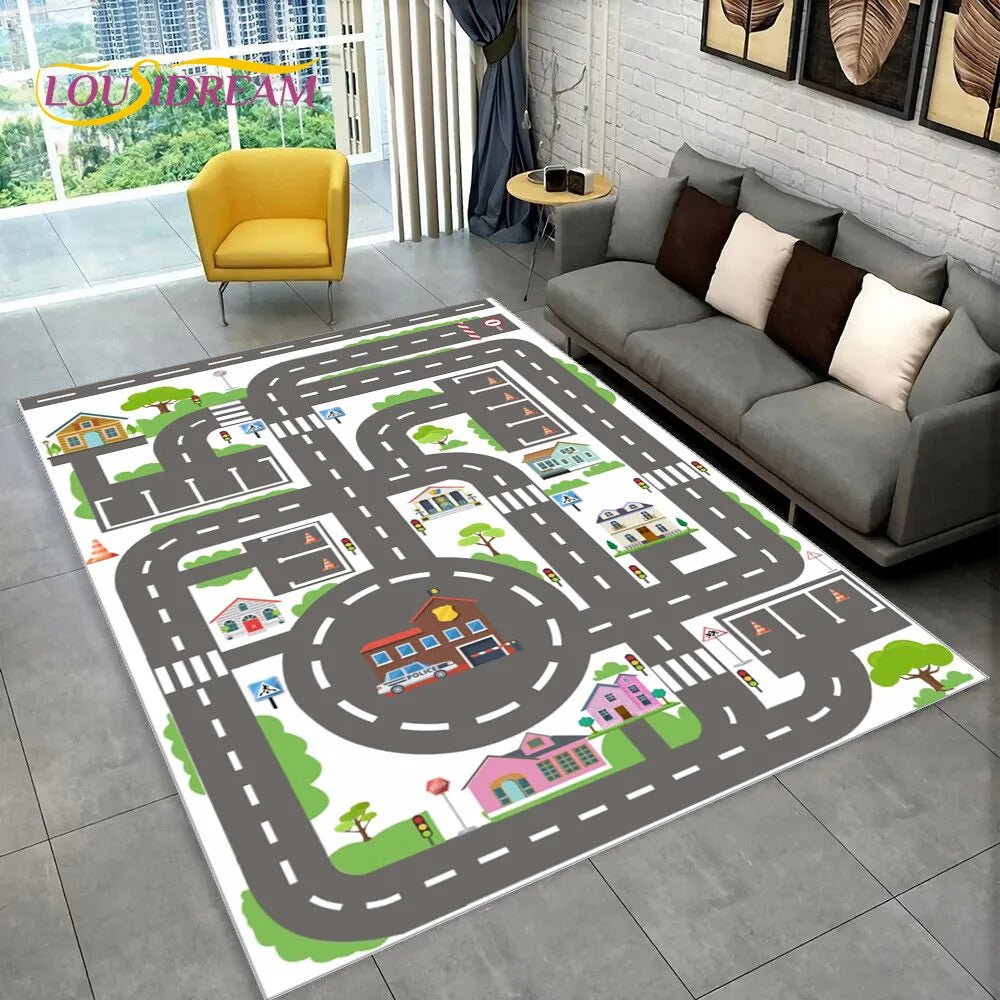 Highway City Traffic Playmat - Non-Slip Rug for Kids' Playroom