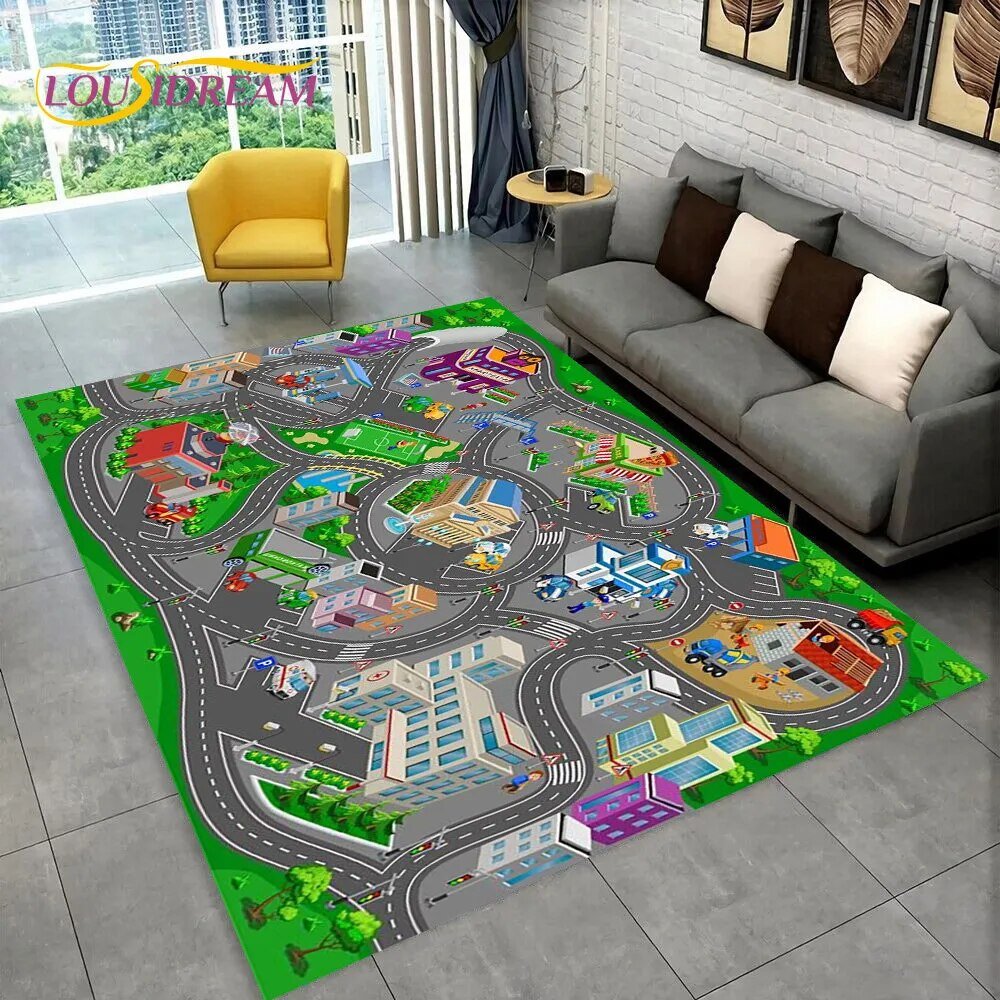 Highway City Traffic Playmat - Non-Slip Rug for Kids' Playroom