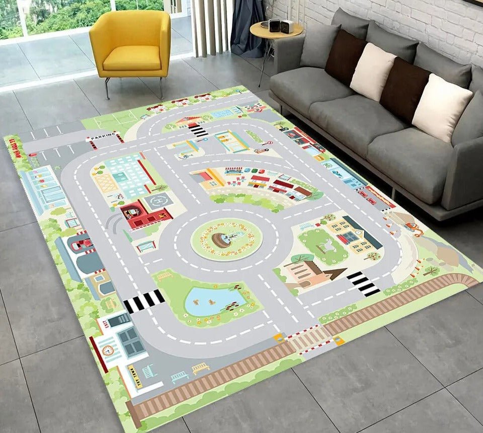 Highway City Traffic Playmat - Non-Slip Rug for Kids' Playroom