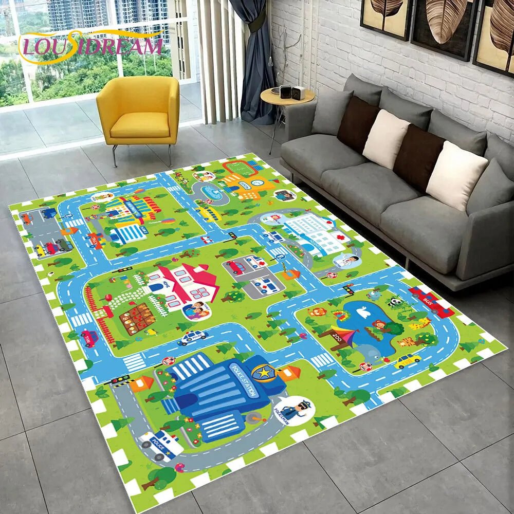 Highway City Traffic Playmat - Non-Slip Rug for Kids' Playroom