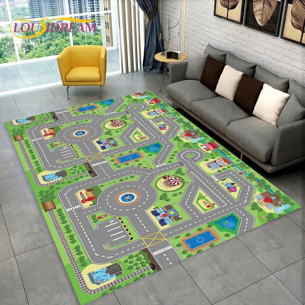 Highway City Traffic Playmat - Non-Slip Rug for Kids' Playroom