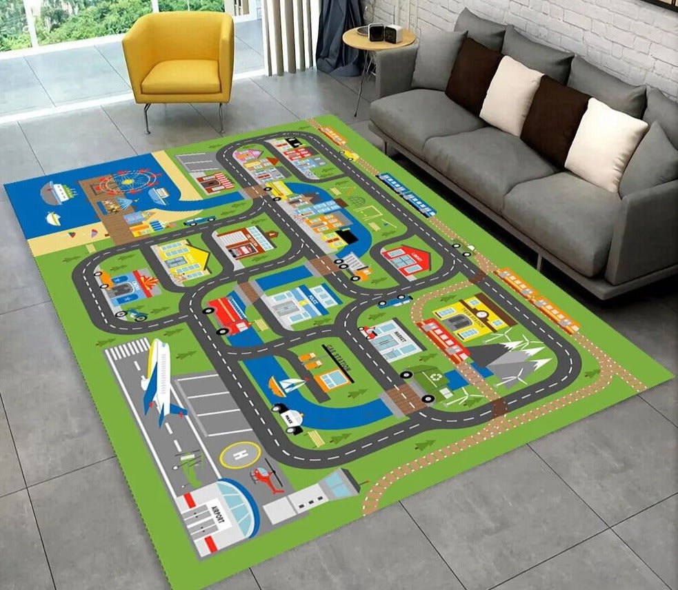Highway City Traffic Playmat - Non-Slip Rug for Kids' Playroom