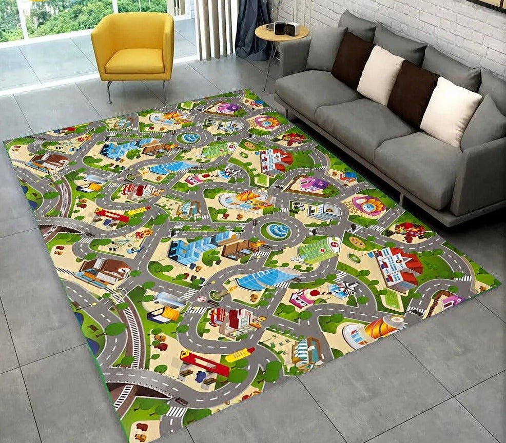 Highway City Traffic Playmat - Non-Slip Rug for Kids' Playroom