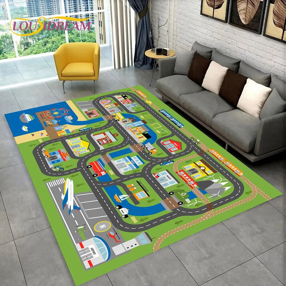 Highway City Traffic Playmat - Non-Slip Rug for Kids' Playroom