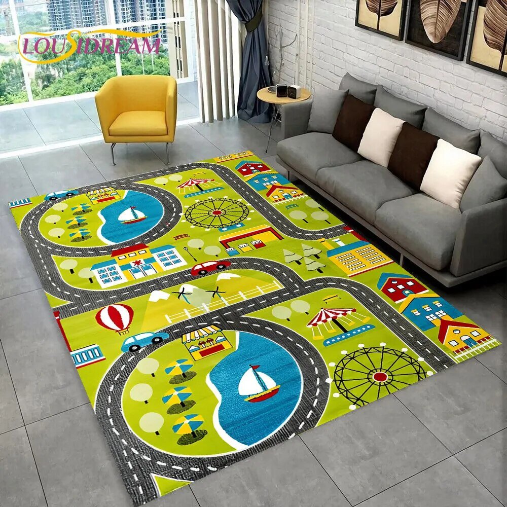 Highway City Traffic Playmat - Non-Slip Rug for Kids' Playroom