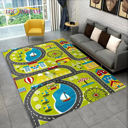 Highway City Traffic Playmat - Non-Slip Rug for Kids' Playroom