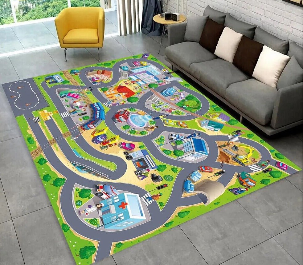 Highway City Traffic Playmat - Non-Slip Rug for Kids' Playroom