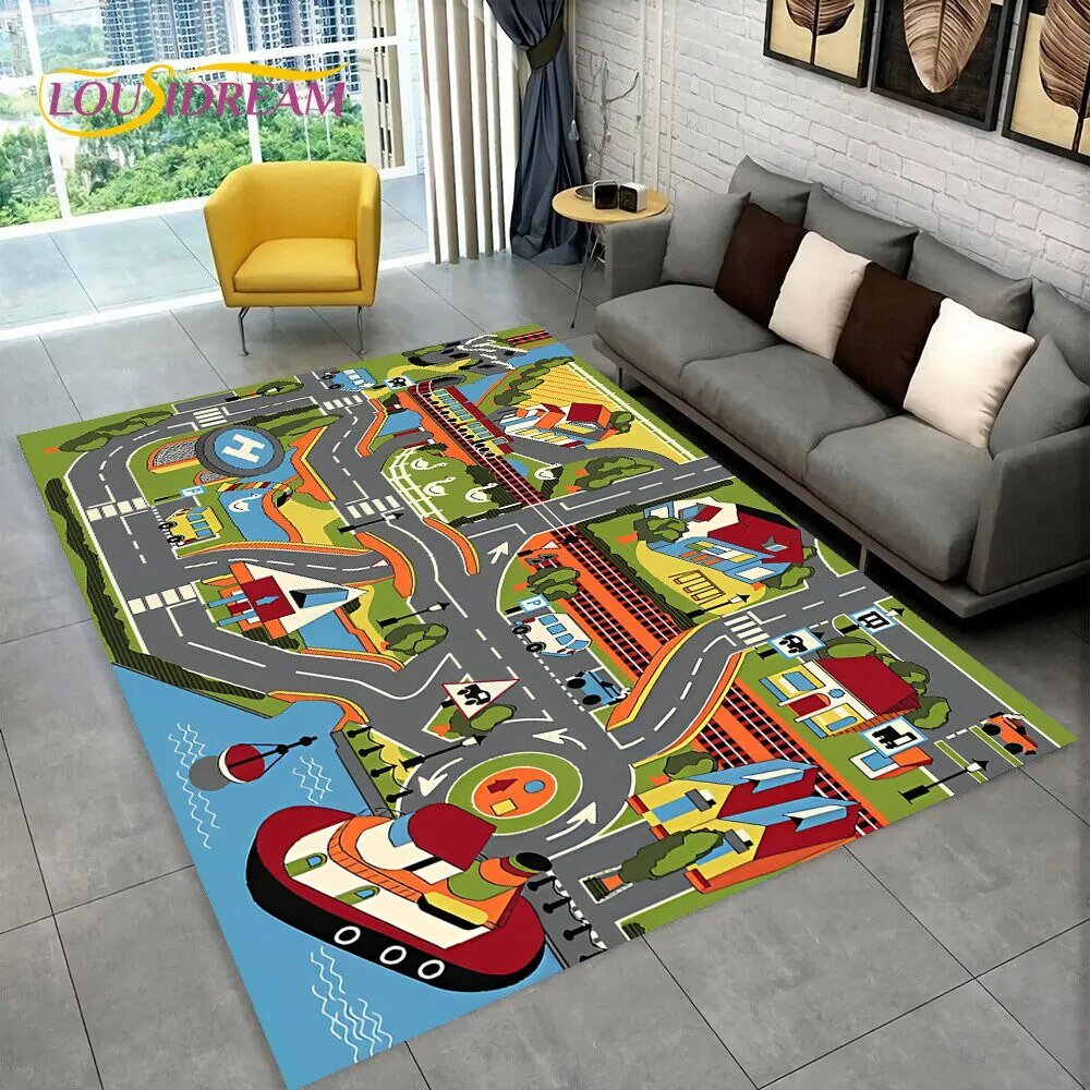 Highway City Traffic Playmat - Non-Slip Rug for Kids' Playroom