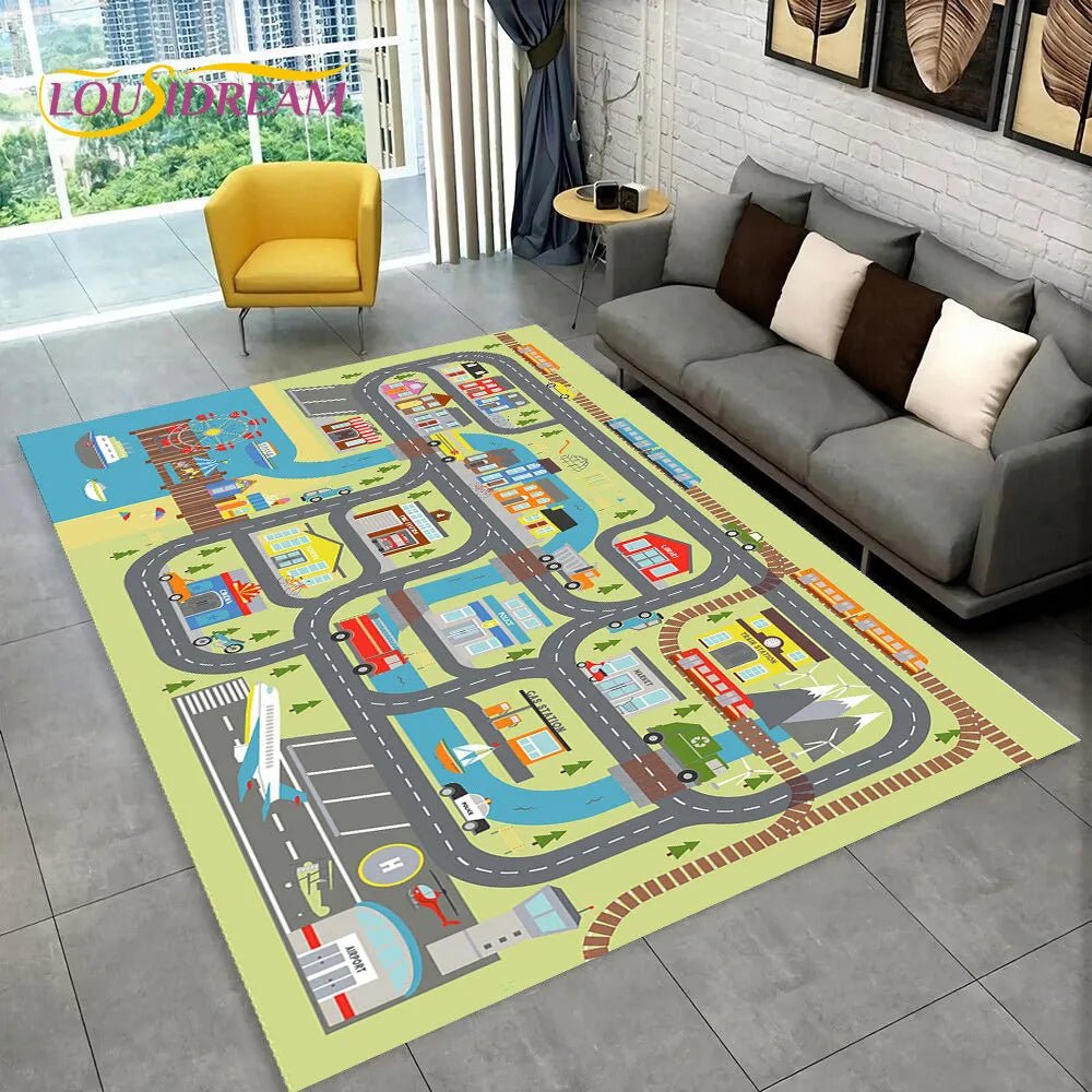 Highway City Traffic Playmat - Non-Slip Rug for Kids' Playroom